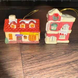 VINTAGE 90s BADCOCK CHRISTMAS TREE ORNAMENTS. POST OFFICE & GENERAL STORE